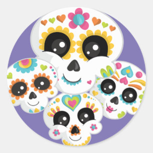 Sticker Rond Crâne à sucre Dia de La Muerte Halloween Anniversa