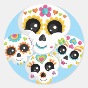 Sticker Rond Crâne à sucre Dia de La Muerte Halloween Anniversa
