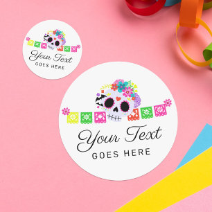 Sticker Rond Crâne à sucre Floral Calavera Papel Picado Boutiqu
