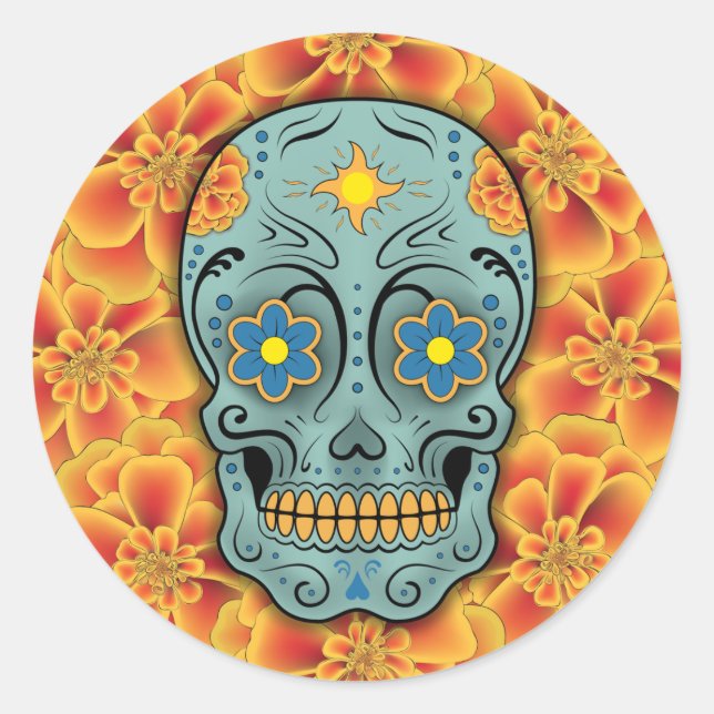 Sticker Rond Crâne à sucre - Jour des Morts (Marigold) (Devant)