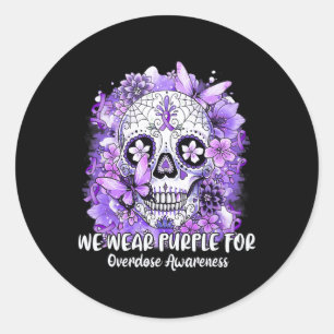 Sticker Rond Crâne à sucre Nous Portons du pourpre pour la sens
