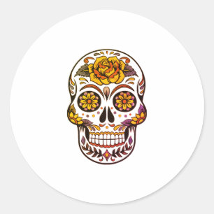 Sticker Rond Crâne à sucre rose jaune