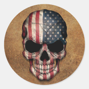 Sticker Rond Crâne âgé et utilisé de drapeau américain