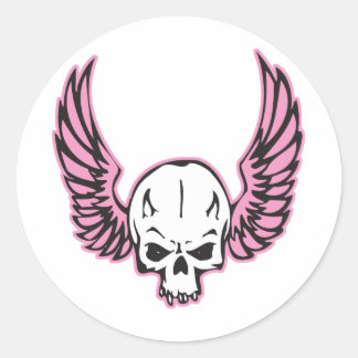 Sticker Rond crâne ailé rose