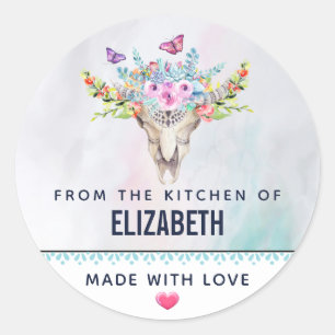 Sticker Rond Crâne animal Boho avec papillons Cuisine