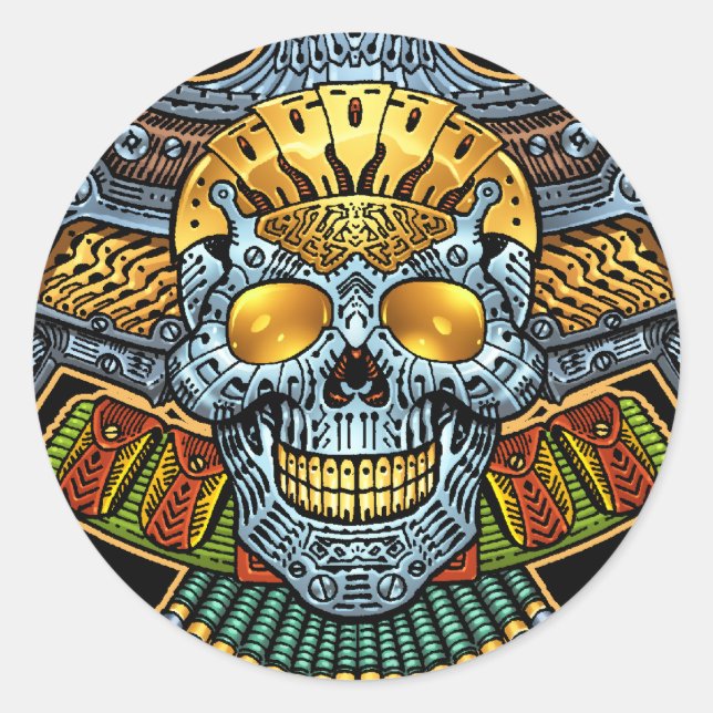 Sticker Rond Crâne aux armes et balles par Al Rio (Devant)