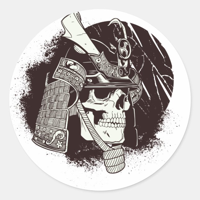 Sticker Rond Crâne avec casque de samouraï (Devant)