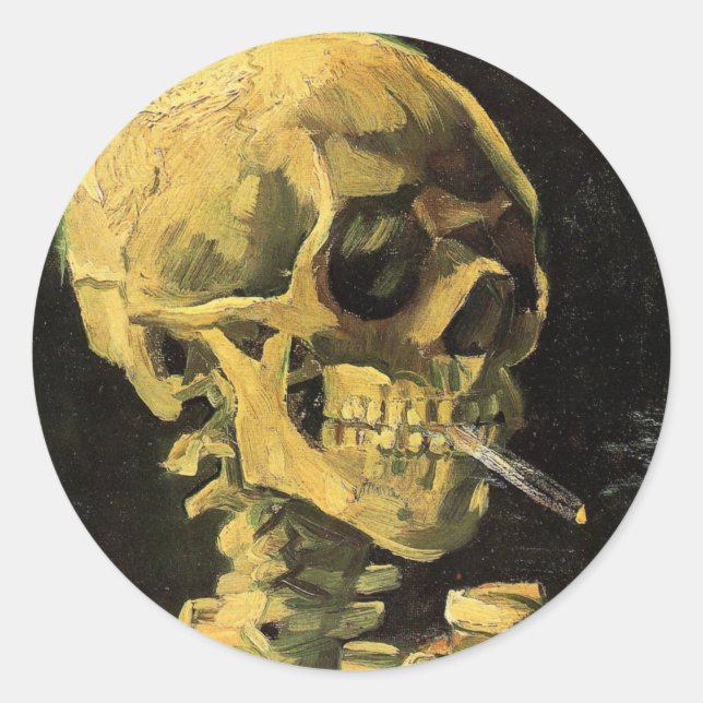 Sticker Rond Crâne avec cigarette allumée par Vincent van Gogh (Devant)