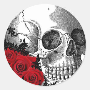 STICKER ROND CRÂNE AVEC LA COPIE VINTAGE DE ROSES