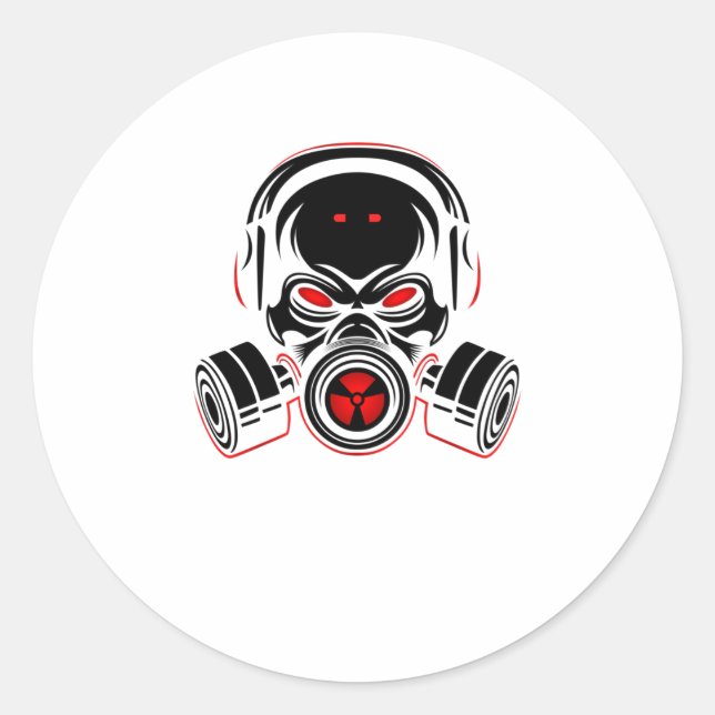 Sticker Rond Crâne avec masque à gaz (Devant)
