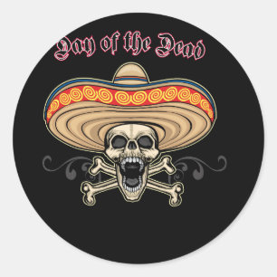 Sticker Rond crâne-avec-sombrero-qui-dit-mort-jour