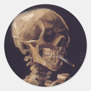 Sticker Rond Crâne avec une cigarette en feu - Vincent Van Gog
