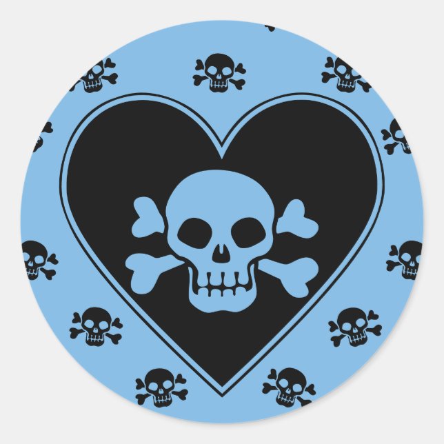 Sticker Rond Crâne bleu dans le coeur (Devant)