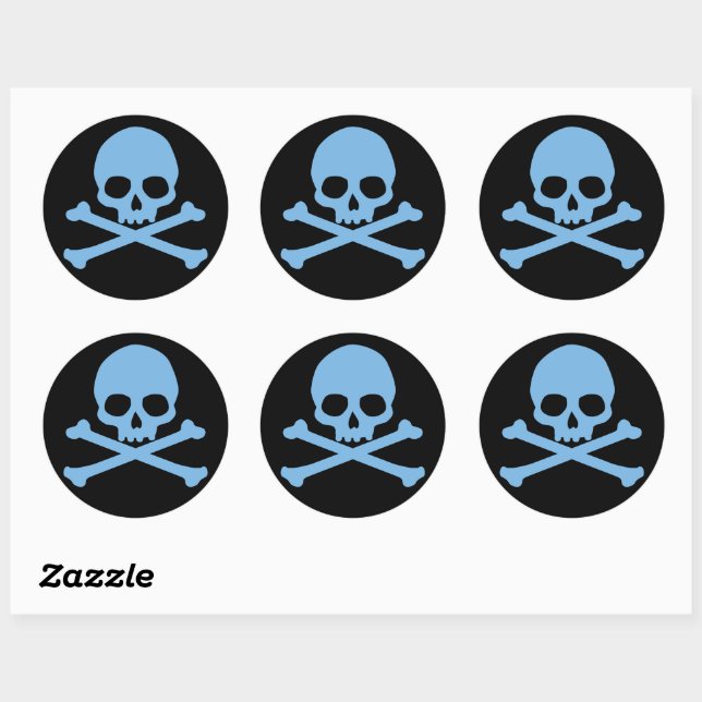 Sticker Rond Crâne bleu simple et os croisés (Feuille)