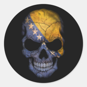Sticker Rond Crâne bosnien personnalisable de drapeau