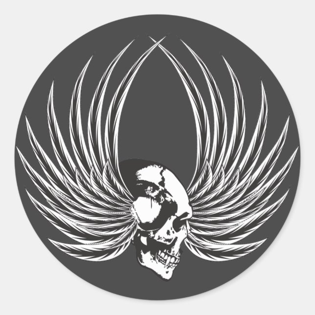 Sticker Rond Crâne croisé avec ailes (Devant)