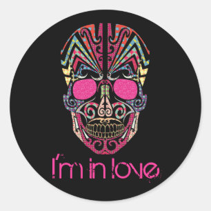 Sticker Rond Crâne d'amant coloré mignon