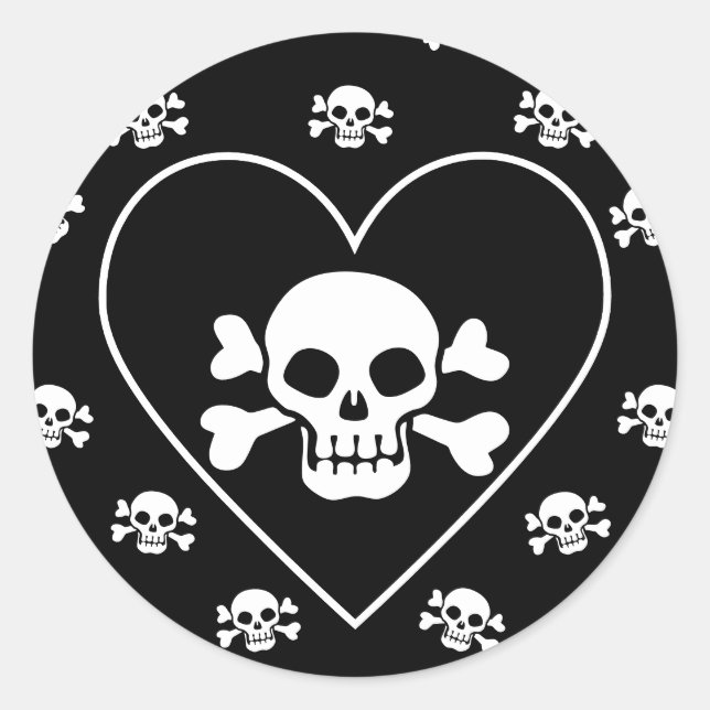 Sticker Rond Crâne dans le coeur (Devant)