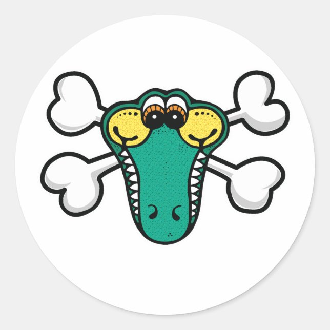 Sticker Rond Crâne de crocodile et os croisés (Devant)
