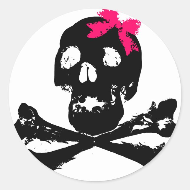 Sticker Rond Crâne de fille avec cou rose (Devant)