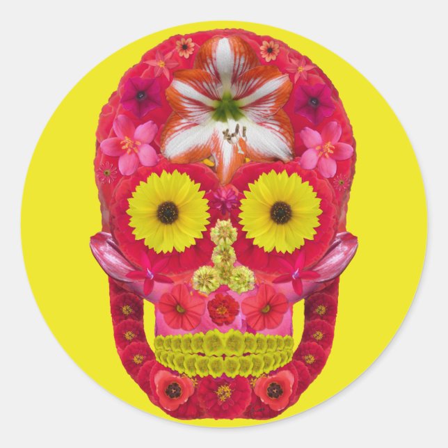 Sticker Rond Crâne de fleurs 6 (Devant)