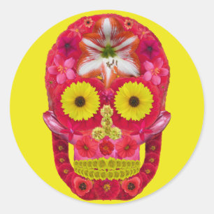 Sticker Rond Crâne de fleurs 6