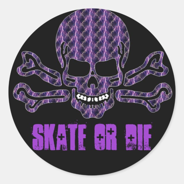 Sticker Rond crâne de foudre pourpre et arêtes croisées (Devant)