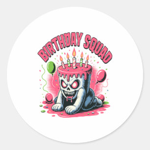 Sticker Rond Crâne de gâteau déplaisant Escouade d'anniversaire