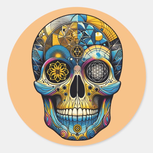 Sticker Rond Crâne de géométrie sacrée (Devant)