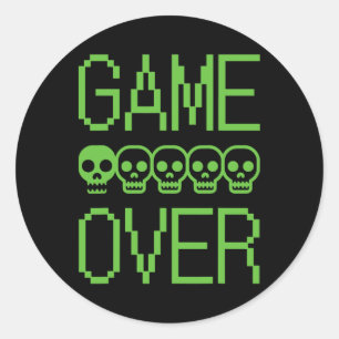 Sticker Rond Crâne de joueur de pixel game over jeu vidéo rétro