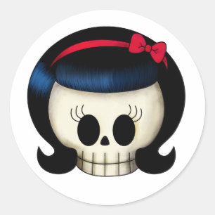 Sticker Rond Crâne de la fille Rockabilly