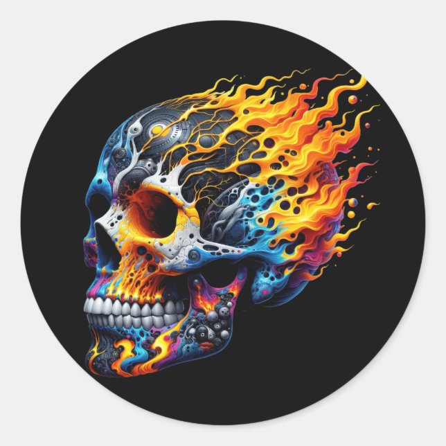 Sticker Rond Crâne de la flamme cybernétique (Devant)