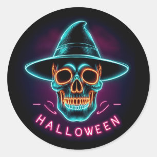 Sticker Rond crâne de néon d'Halloween