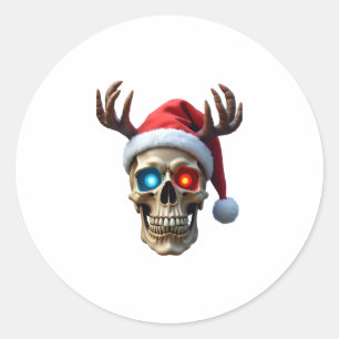 Sticker Rond Crâne de Noël avec chapeau de Père Noël et bois my
