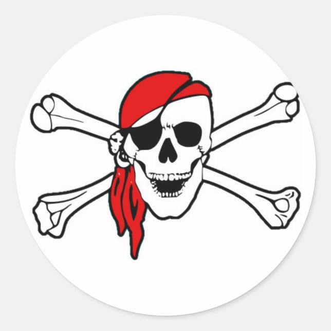 Sticker Rond Crâne de pirate avec l'écharpe rouge (Devant)