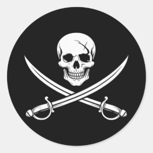 Sticker Rond Crâne de pirate et os croisés épée croisée jolly r