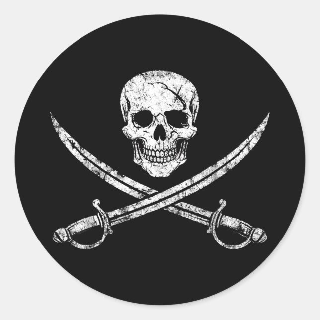 Sticker Rond Crâne de pirate os croisés épée jolly roger (Devant)