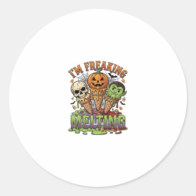 Sticker Rond Crâne de pompe à glace d'Halloween qui fond complè (Devant)
