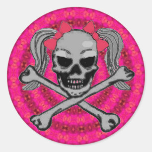 Sticker Rond Crâne de queue de cheval avec les arcs roses
