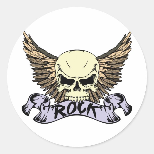 Sticker Rond Crâne de roche avec ailes (Devant)