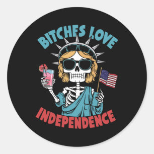 Sticker Rond Crâne de squelette Es Amour Indépendance Drôle 4 j