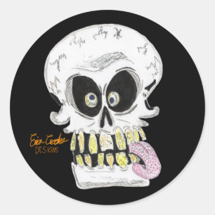 Sticker Rond crâne de squelette visage rigolo