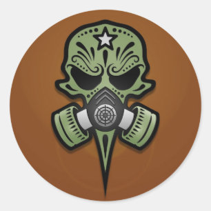 Sticker Rond Crâne de sucre de masque de gaz, vert