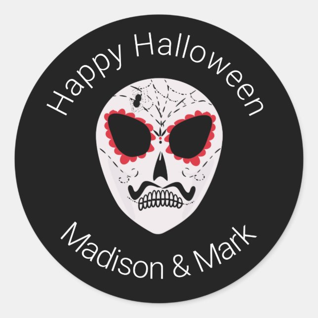 Sticker Rond Crâne de sucre faveur d'Halloween (Devant)
