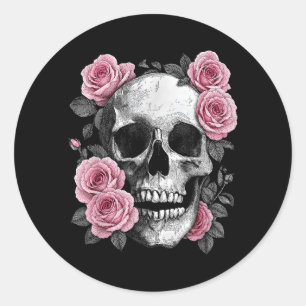 Sticker Rond Crâne de sucre floral Rose Fleur d'anniversaire Sq