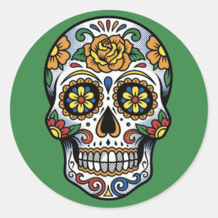 Sticker Rond Crâne de Sucre Pop Art Dia de los Muertos