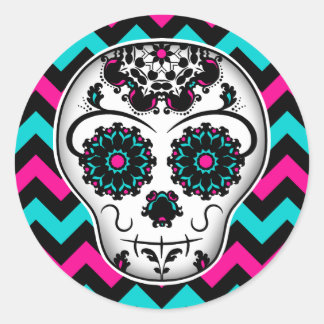 Sticker Rond Crâne de sucre sur bandes de chevron motif