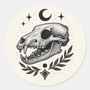 Sticker Rond Crâne de thylacine - Dotwork Conception inspirée d