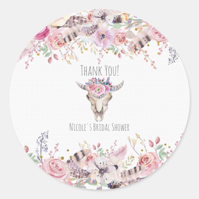 Sticker Rond Crâne de vache floral rustique Boho Chic Country G (Devant)