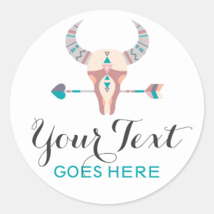 Sticker Rond Crâne de vache rustique de Bohême occidentale Flèc